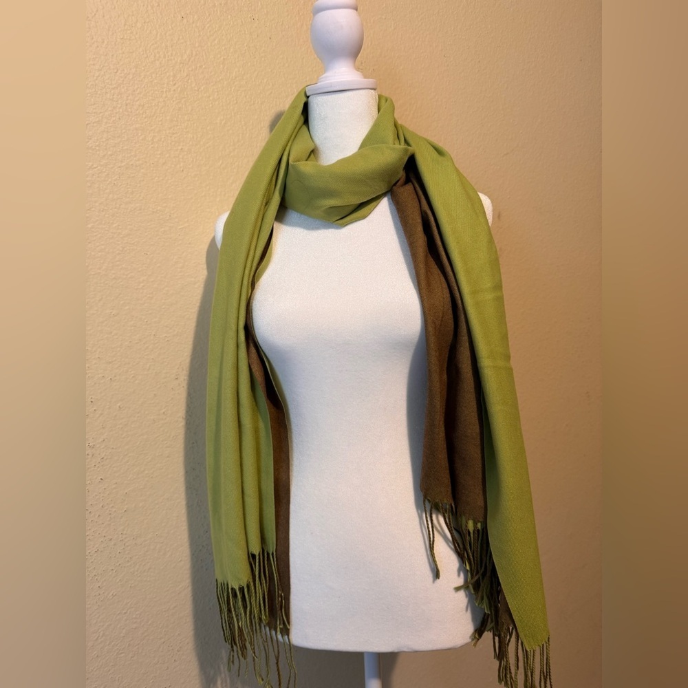 Earthy Green and Brown Lightweight Scarf with Fringe